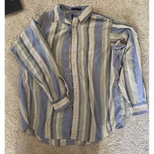 Vintage Arrow Sport Men’s Striped Button Up Shirt Blue/Green | Size XLT